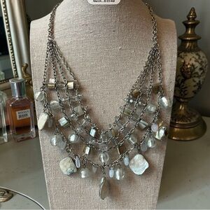 Vintage Silver Chain Multi Strand Natural Abalone Bib Necklace